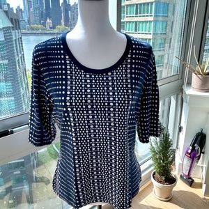 St John Resort Wear Navy and White Dot T Shirt in Large